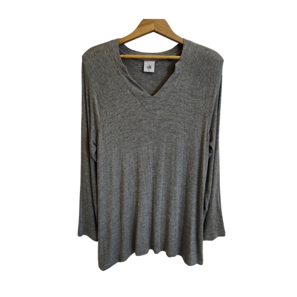 CABI OFFHAND Long Sleeve Knit Tunic Split Stitched V Neck Heather Grey Medium - Picture 2 of 13